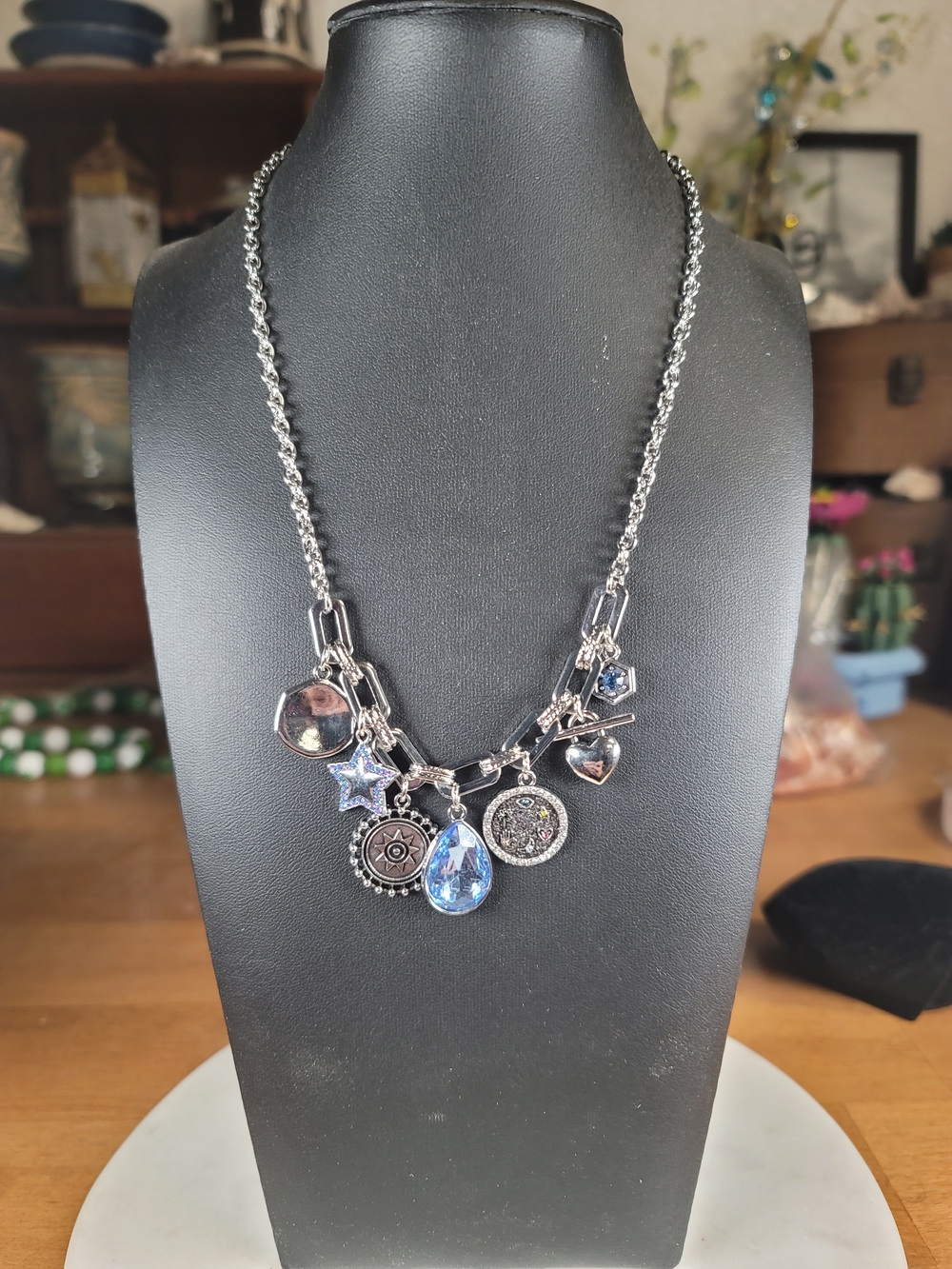 paparazzi Silver Necklace with Blue Crystal Charms